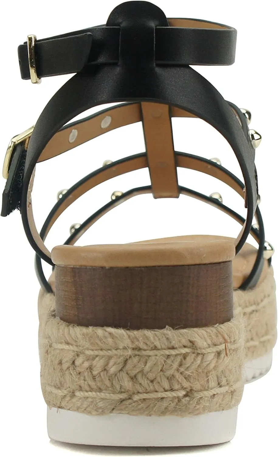 Soda SOMEHOW ~ Women Open Toe Espadrille Wrap Flatform with Round Stud Fisherman Upper Adjustable Buckles Fashion Wedge Sandals