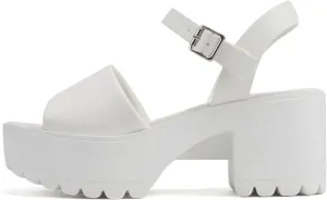 Soda “Stacie” ~ Women Open Toe Lug Sole Mid Block Heeled Sandals with Adjustable Ankle Strap