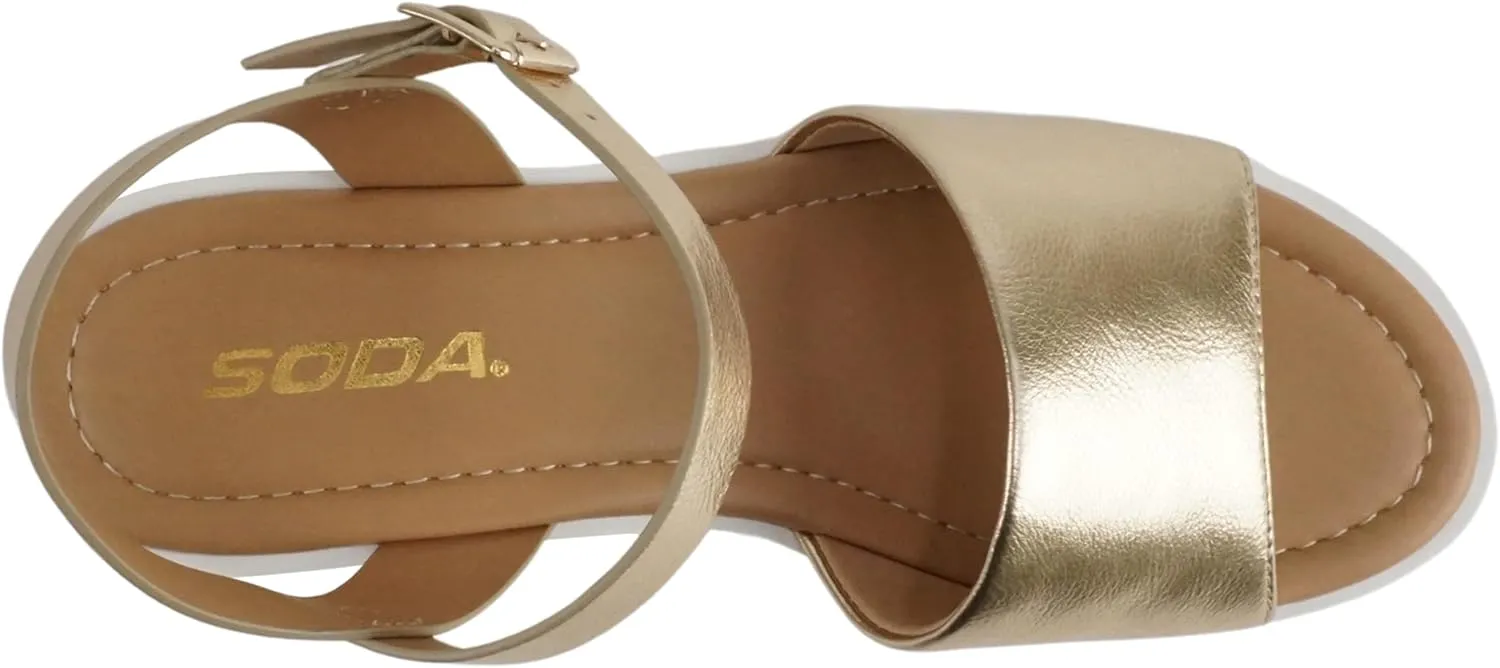 Soda “Stacie” ~ Women Open Toe Lug Sole Mid Block Heeled Sandals with Adjustable Ankle Strap