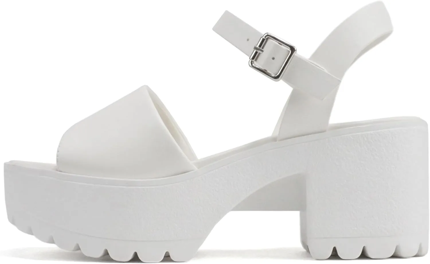 Soda “Stacie” ~ Women Open Toe Lug Sole Mid Block Heeled Sandals with Adjustable Ankle Strap