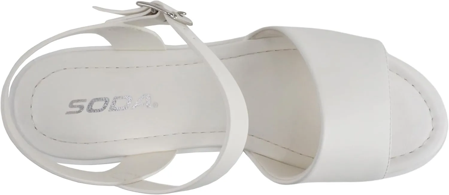 Soda “Stacie” ~ Women Open Toe Lug Sole Mid Block Heeled Sandals with Adjustable Ankle Strap