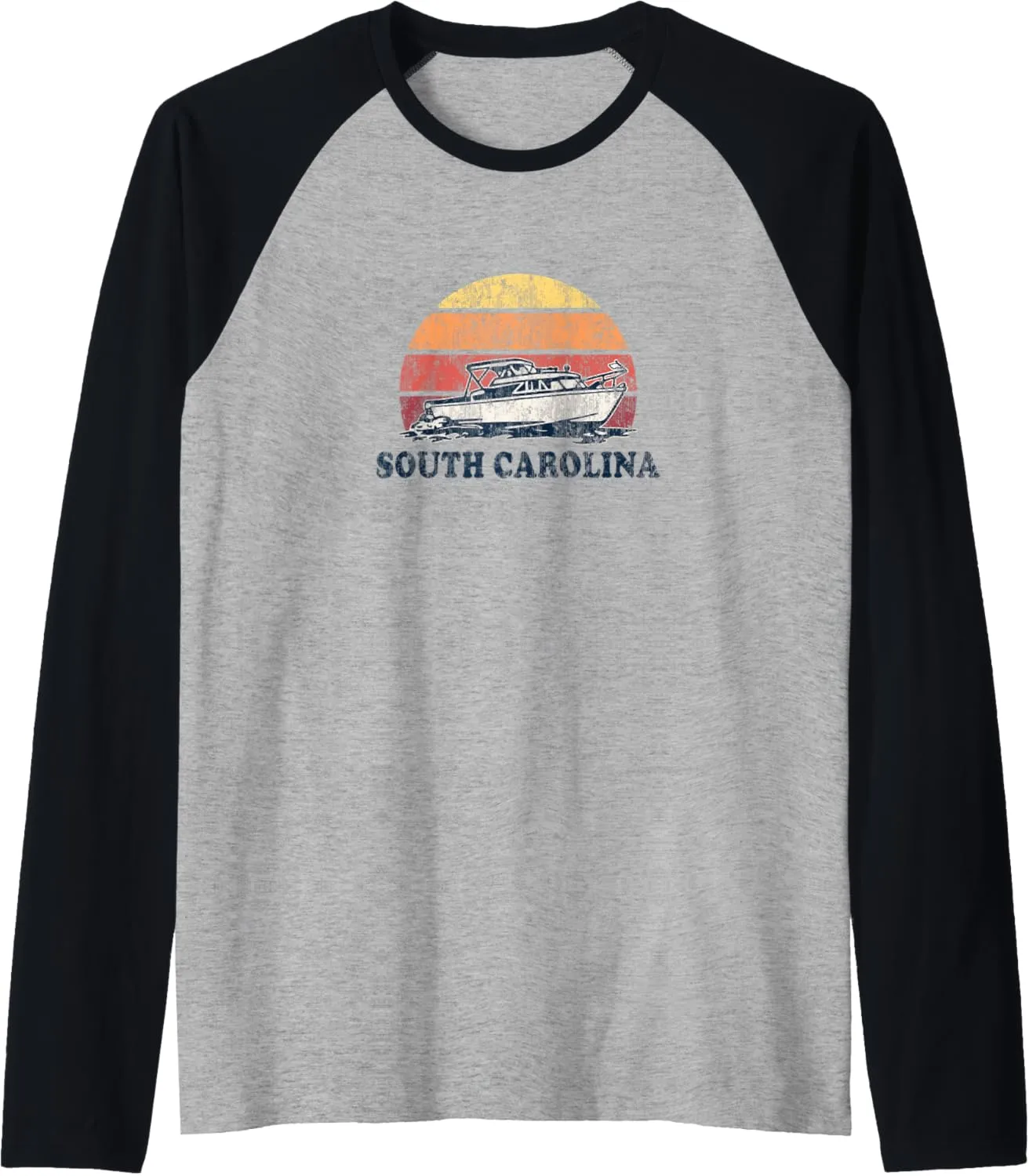 South Carolina SC Vintage Boating 70s Retro Boat Design Raglan Baseball Tee