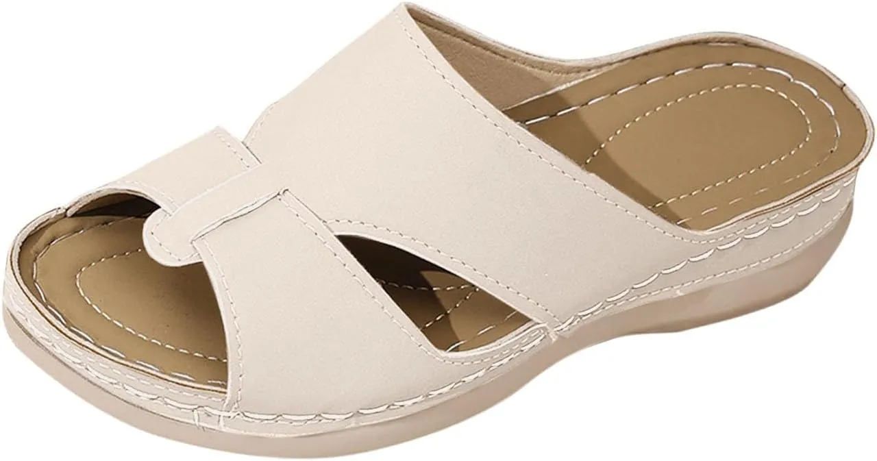 Summer Slides Women Arch Support Sandals Comfort Slip on Flat Sandal Lightweight Indoor Outdoor Walking Slippers