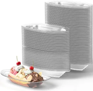 Super Fun, Recyclable Banana Split Boats 250 Pack. Best Long, 12 Oz Disposable Ice Cream Sundae Bowls. Perfect Plastic Sunday Cups for a Social or Kids Birthday Party. Great Clear Boat for Carnivals.