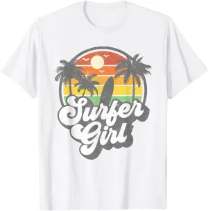Surfer Girl Beach Retro 70s Vintage Surfing Vacation Gift T-Shirt