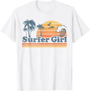 Surfer Girl Surfing Beach Summer Vacation Vintage 70's Retro T-Shirt