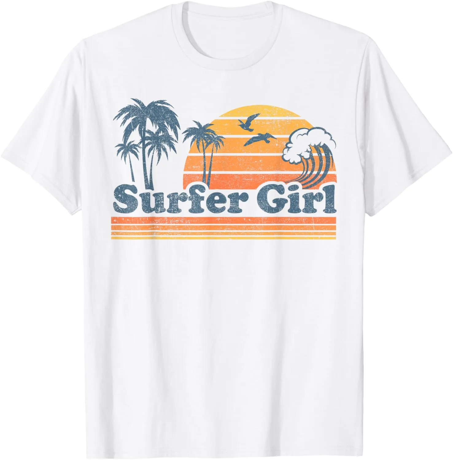 Surfer Girl Surfing Beach Summer Vacation Vintage 70's Retro T-Shirt