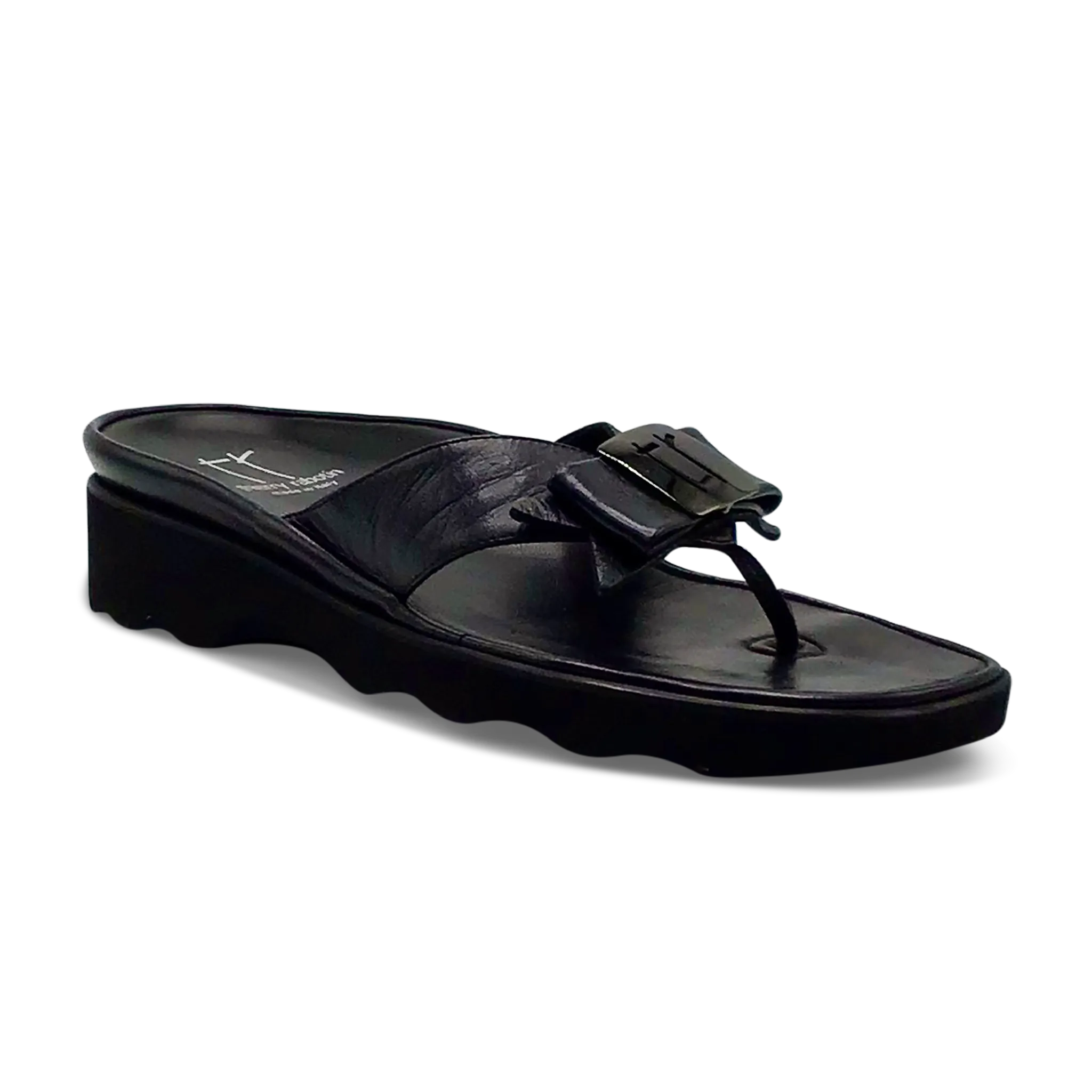 Thierry Rabotin Women's Kristen 1339 Black Taffetas Leather Pewter Button