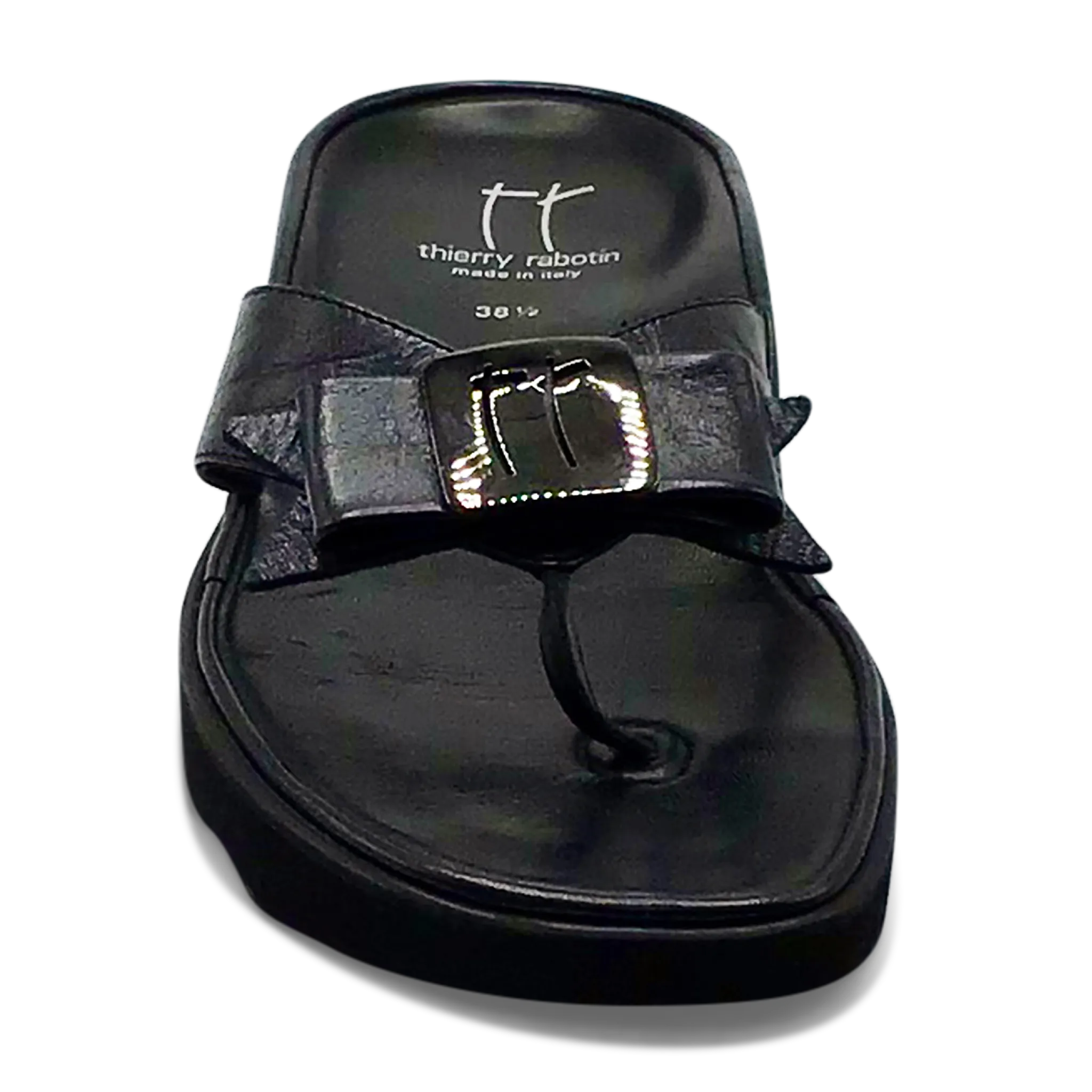 Thierry Rabotin Women's Kristen 1339 Black Taffetas Leather Pewter Button