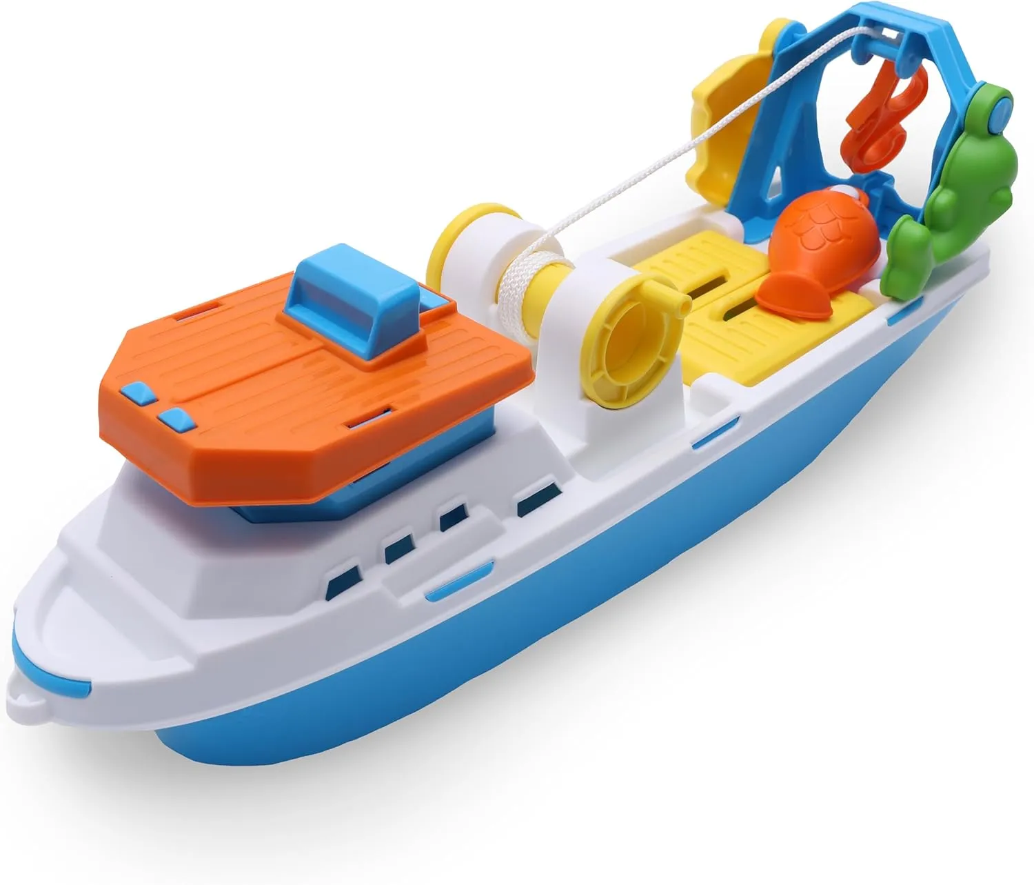 Toyland® 40cm (16") Colourful Fishing Boat with Moveable Doors, Fishing Hook & 4 Plastic Fish - Kids Floating Water Toy - Pool & Bathtime Toys - 3 Years 
