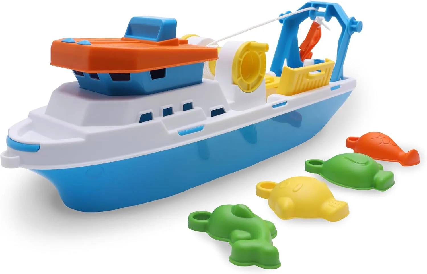Toyland® 40cm (16") Colourful Fishing Boat with Moveable Doors, Fishing Hook & 4 Plastic Fish - Kids Floating Water Toy - Pool & Bathtime Toys - 3 Years 