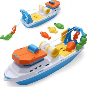 Toyland® 40cm (16") Colourful Fishing Boat with Moveable Doors, Fishing Hook & 4 Plastic Fish - Kids Floating Water Toy - Pool & Bathtime Toys - 3 Years 