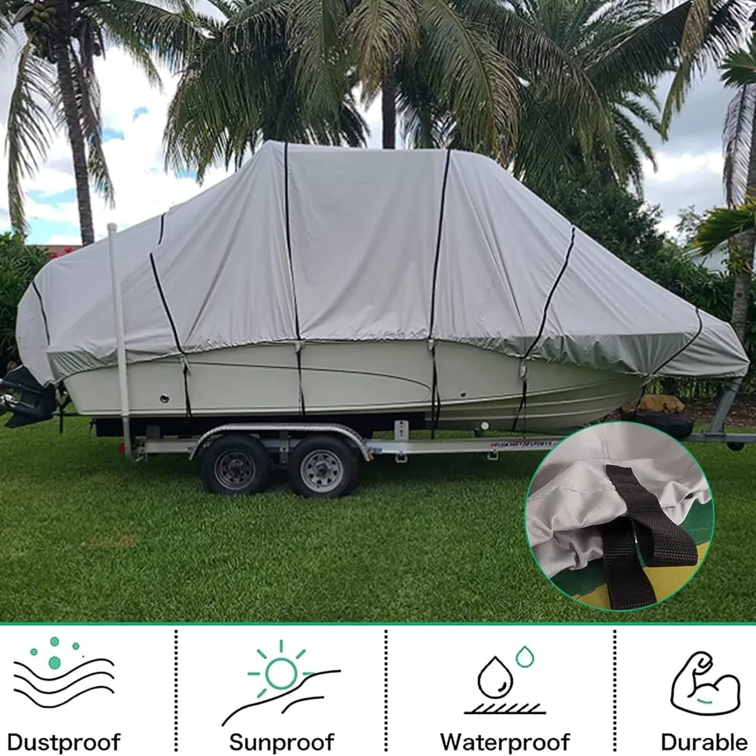 Trailerable Boat Cover, Heavy Duty 600 Denier Hard/T-Top Boat Cover Gray Waterproof, UV Resistant, Tear Proof Boat Covers Fits Trailerable Speedboat,16 * 18ft