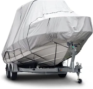 Trailerable Boat Cover, Heavy Duty 600 Denier Hard/T-Top Boat Cover Gray Waterproof, UV Resistant, Tear Proof Boat Covers Fits Trailerable Speedboat,16 * 18ft