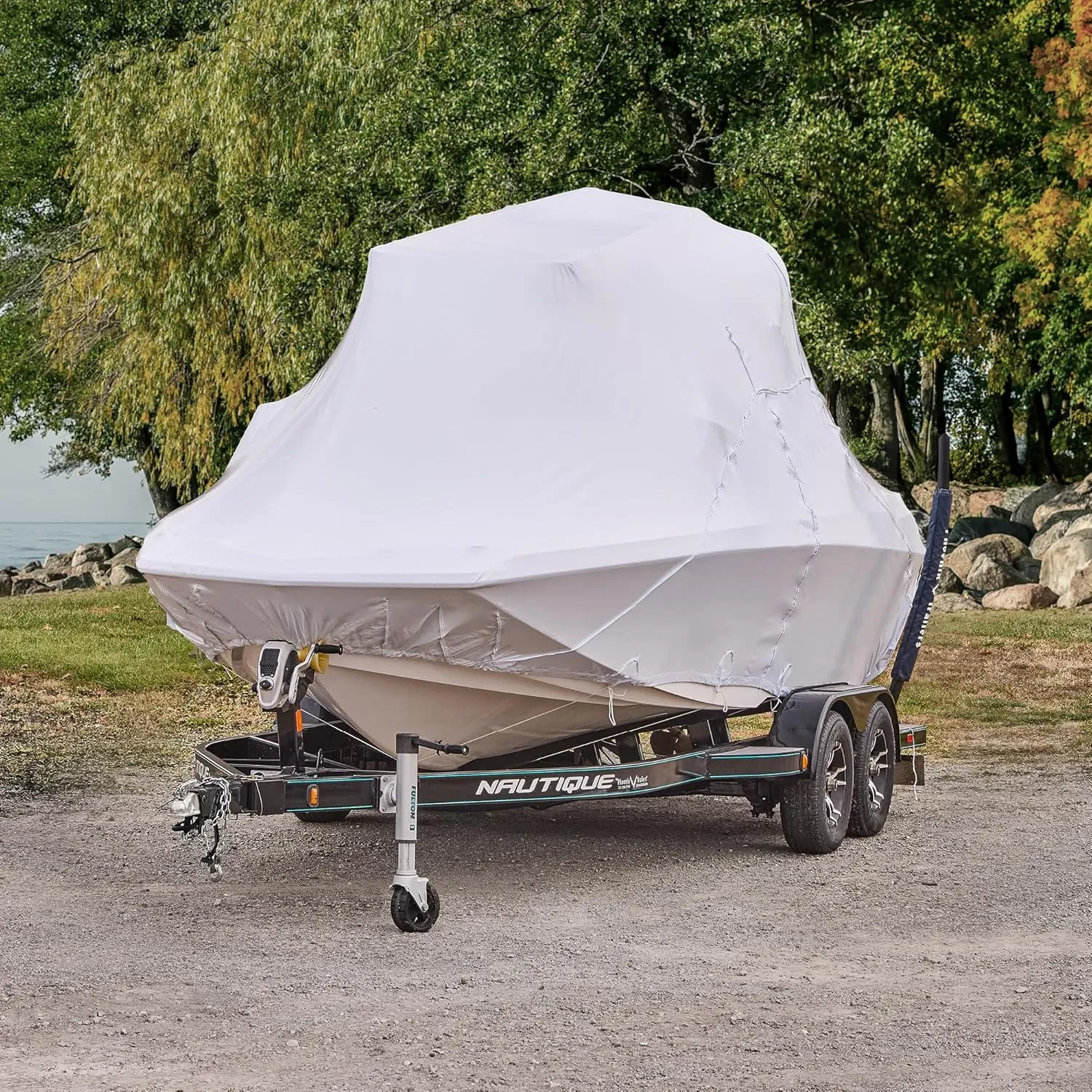 Transhield 21' - 23' Wide Bow Wake Tower Boat Cover | Covers 100% of The Boat Above The Rub Rail | UV Resistant Marine Heavy Duty Waterproof | Fits V-Hull Ski Boats (Fits Wide Bow 21', 22' & 23')