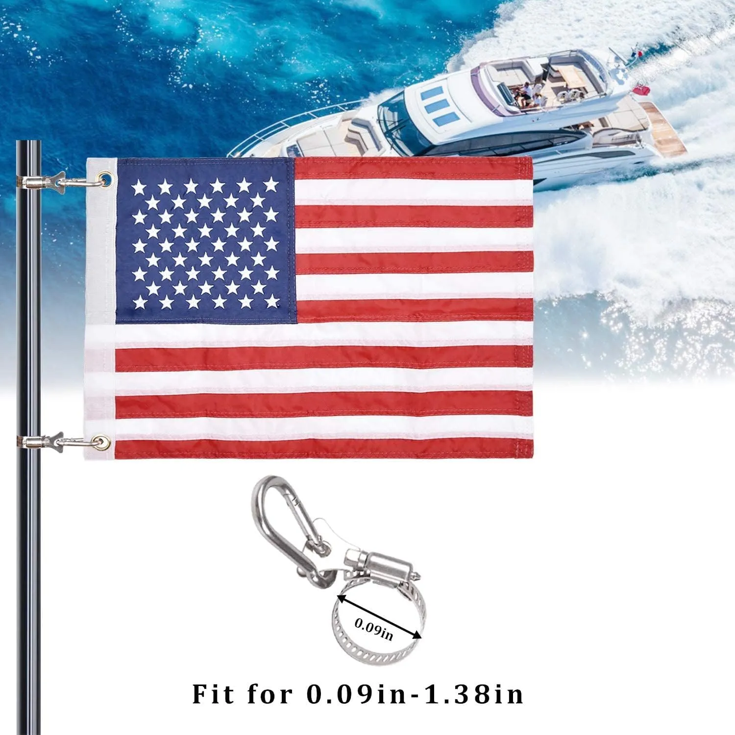 Universal Boat Flag Marine with 4 Boat Flag Pole Kits USA Flag with 50 Embroidered Stars American Boat Flag