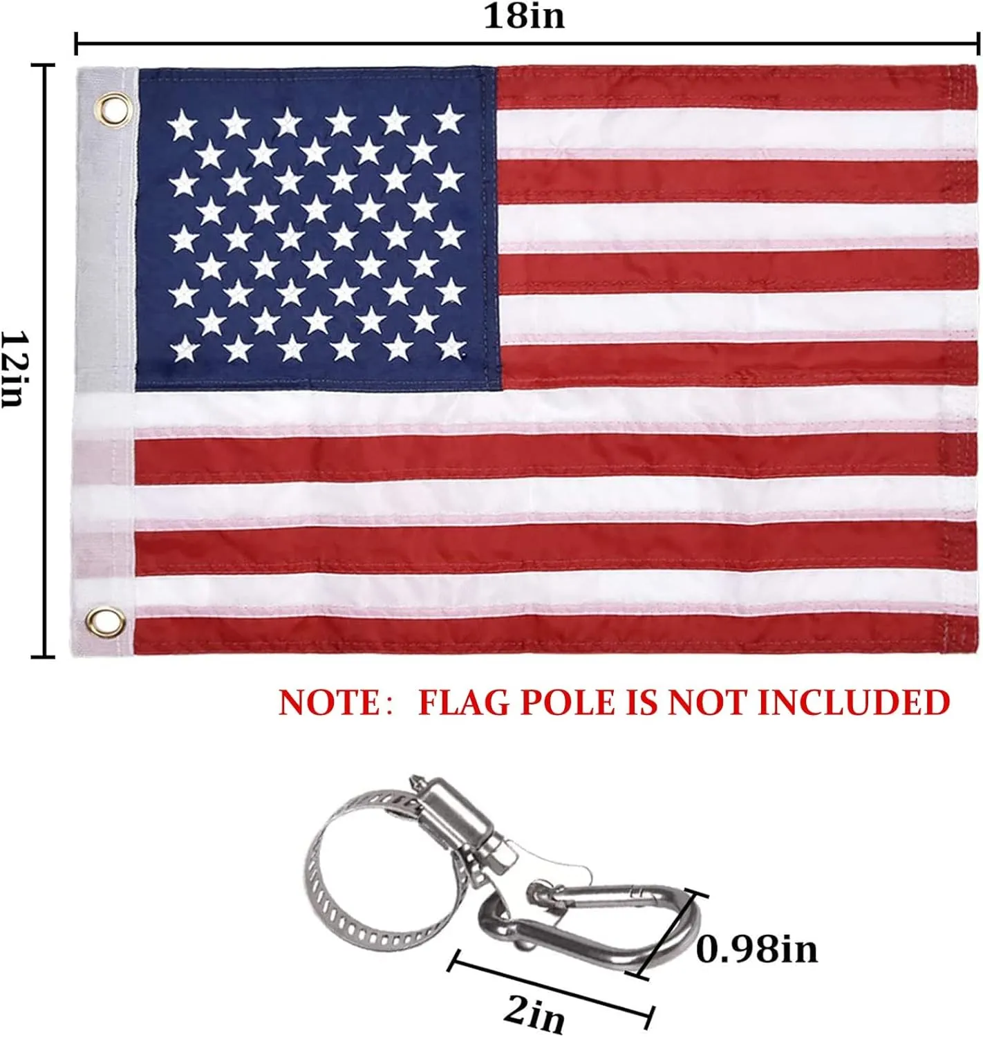 Universal Boat Flag Marine with 4 Boat Flag Pole Kits USA Flag with 50 Embroidered Stars American Boat Flag