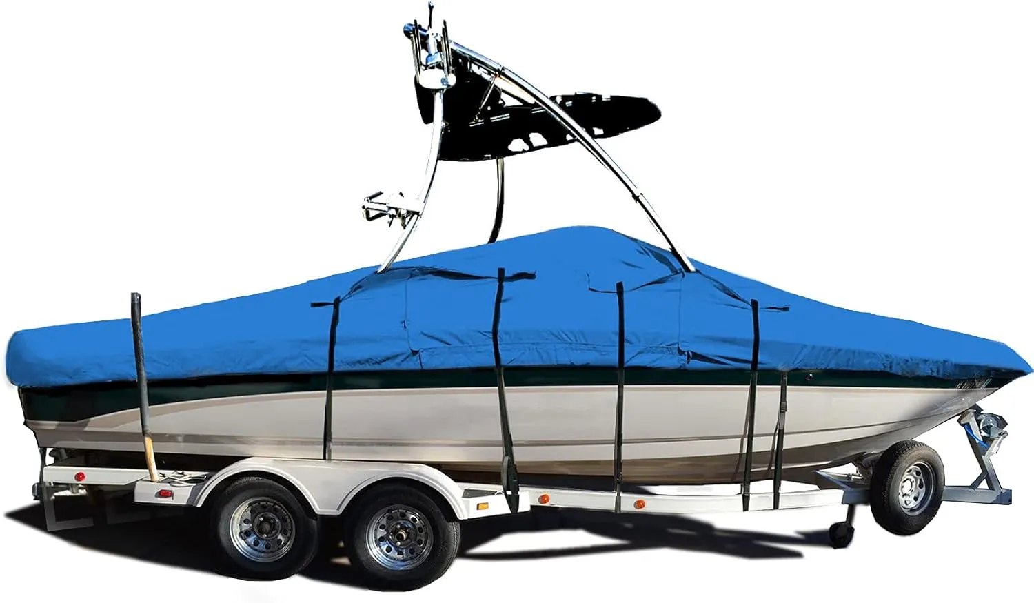 V-Hull Fishing Tournament Boat w/Ski Wakeboard Tower Boat Cover 18ft-19ft Long and 96" Wide Blue