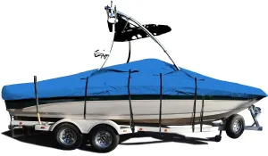 V-Hull Fishing Tournament Boat w/Ski Wakeboard Tower Boat Cover 18ft-19ft Long and 96" Wide Blue