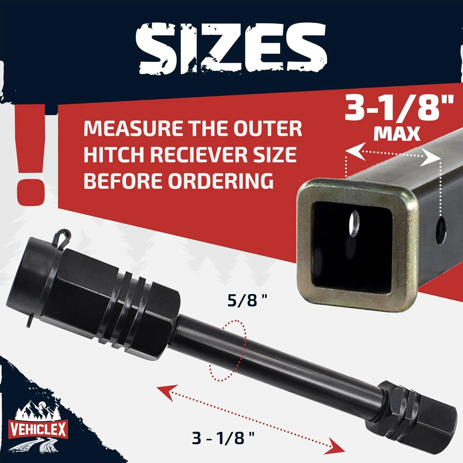 Vehiclex Trailer Hitch Pin Lock for 2" Receiver - Secure 5/8" Locking Pin for Class III, IV Hitch with Exclusive Tubular Key, Built Tough for Dust, Mud, and Thieves