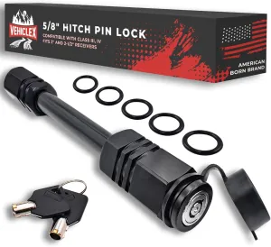 Vehiclex Trailer Hitch Pin Lock for 2" Receiver - Secure 5/8" Locking Pin for Class III, IV Hitch with Exclusive Tubular Key, Built Tough for Dust, Mud, and Thieves