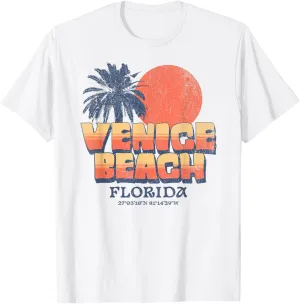 Venice Beach Florida Retro Sunset Palm Tree Vintage Vacation T-Shirt