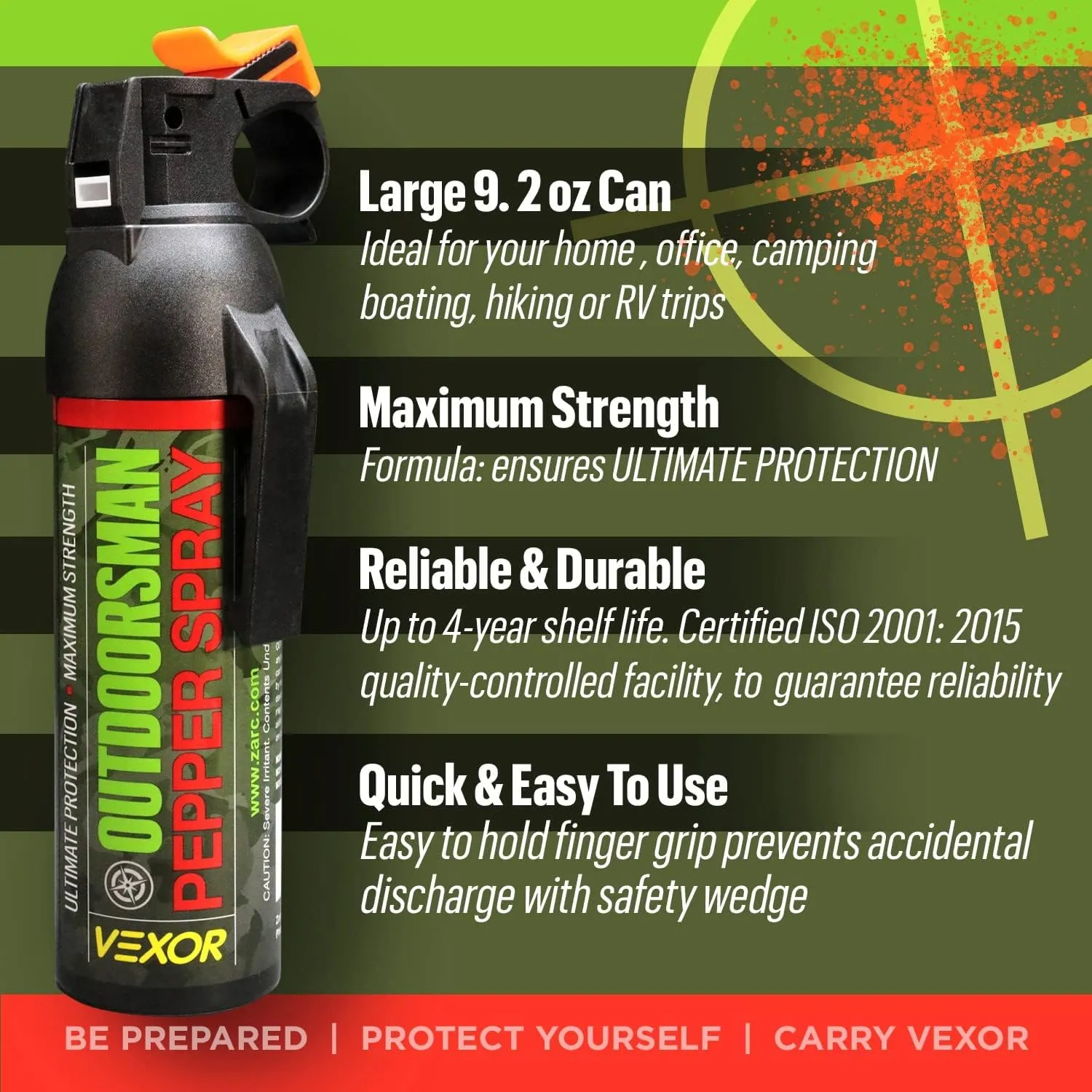 VEXOR Outdoorsman 9.2 oz. Pepper Spray 25-Foot Range for Ultimate Protection from Zarc