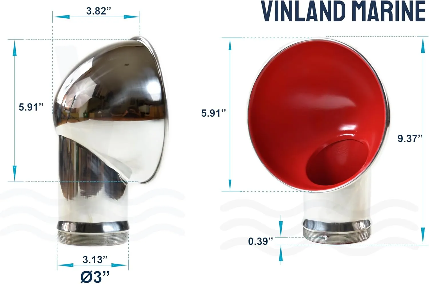 Vinland Marine Round Cowl Vent w/ Ø3, Ø4 Deck Plate, White or Red Cowl Vent, 304 Stainless Steel Dorade Vent, Dorade Box, Sailboat Accessories for Boat