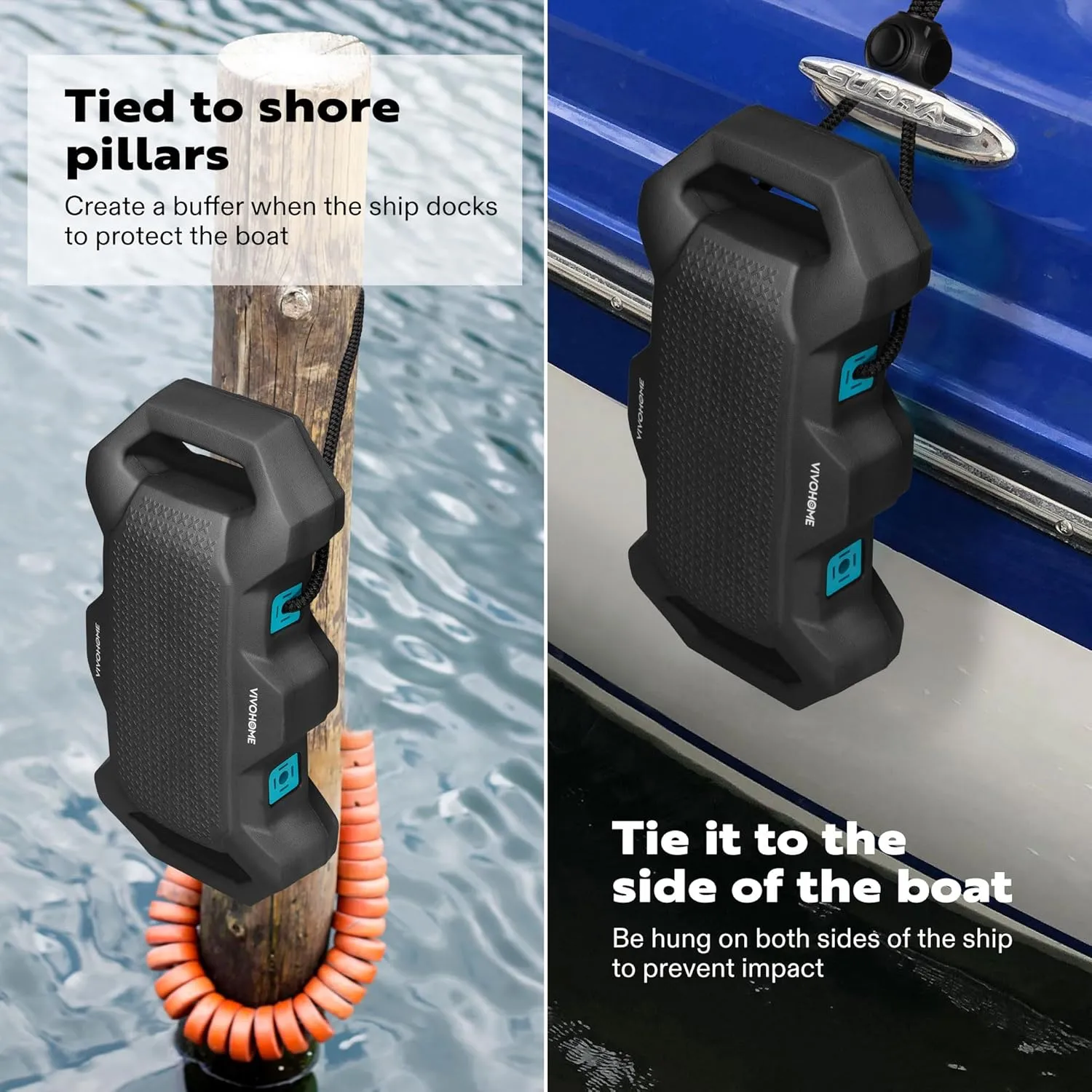 VIVOHOME EVA Boat Fenders for Docking, Boat Bumpers with Nylon Rope, and Fixed Lock Fit for Yachts, Sailing Dinghies, Bass Boats