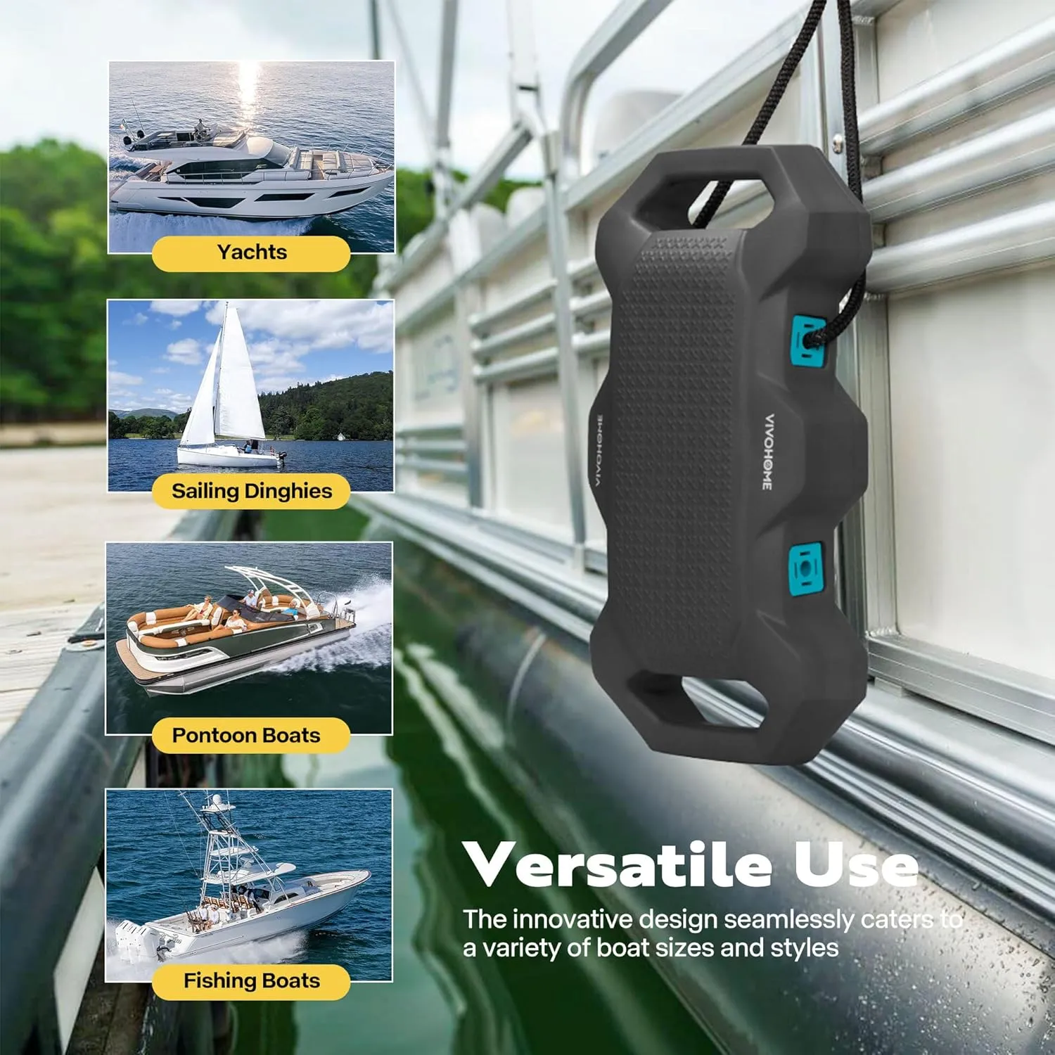 VIVOHOME EVA Boat Fenders for Docking, Boat Bumpers with Nylon Rope, and Fixed Lock Fit for Yachts, Sailing Dinghies, Bass Boats