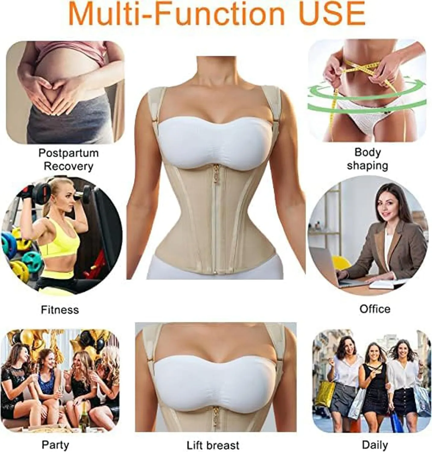 Waist Trainer Corset for Women Tummy Control Workout Body Shaper Corset Vest Girdle 15-Bone High-Elastic Girdle Tummy Control Belt Zippered Shapewear(White,S), Small