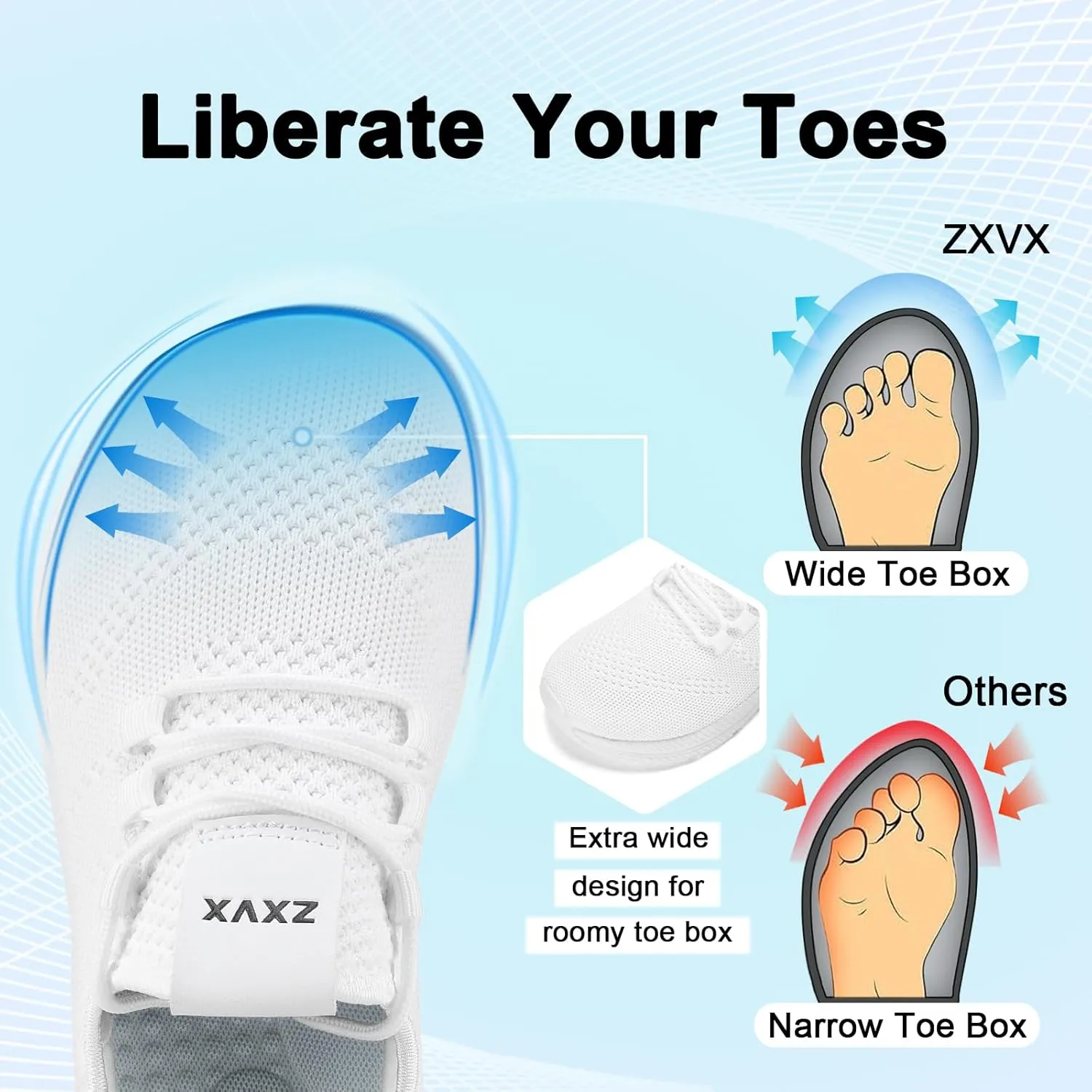 Wide Toe Box Shoes Women Non-Slip Wide Width Sneakers Ultra Light Extra Wide Road Running Shoes for Women Breathable Tennis Walking Gym Workout Trainer 5.5-11.5