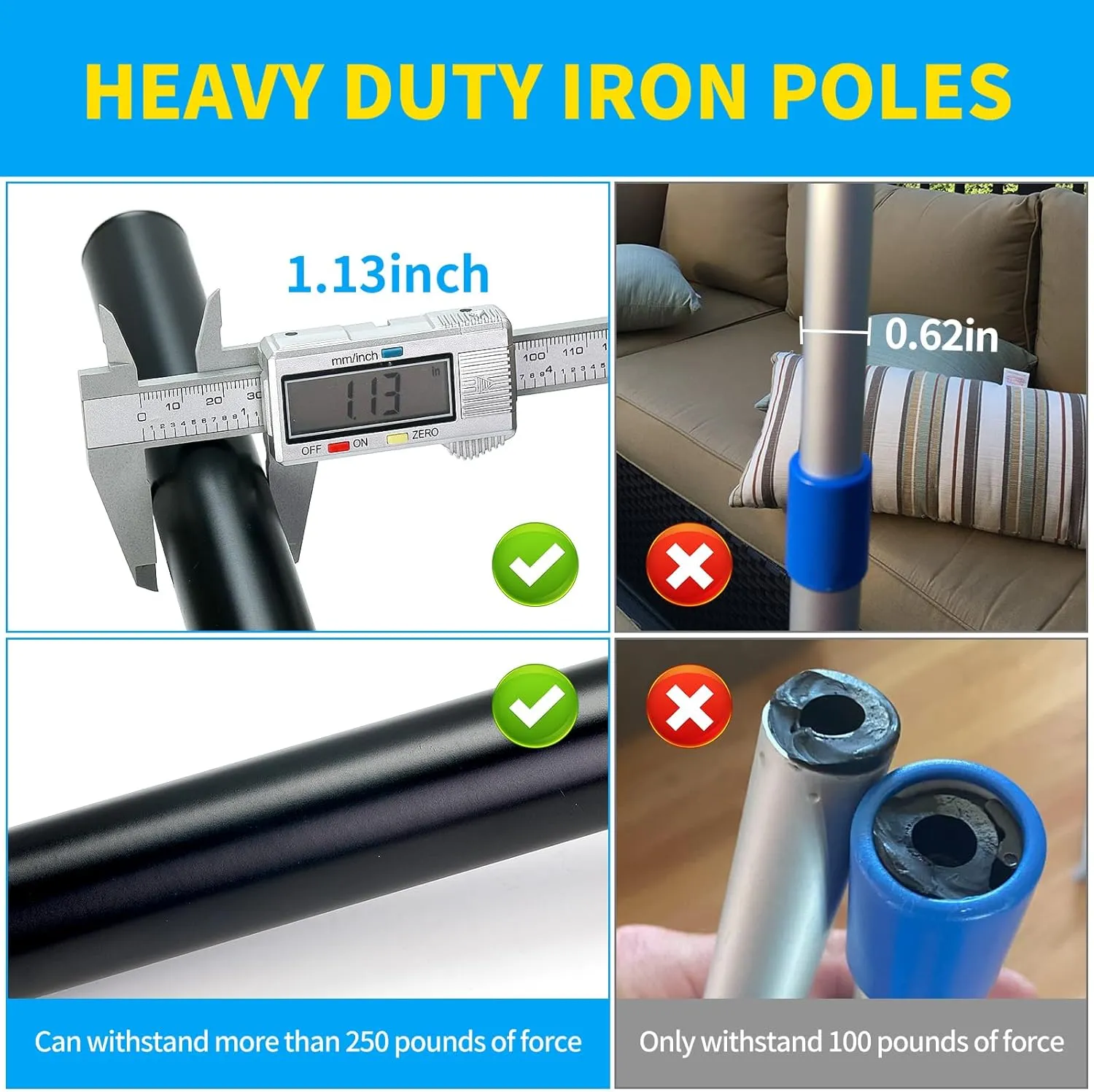 Windproof Boat Cover Support Pole System 2 Pcs with 7 Adjustable Height Telescoping Iron Furniture Cover Support Pole 20"-50" with Sandbag Storage Bag