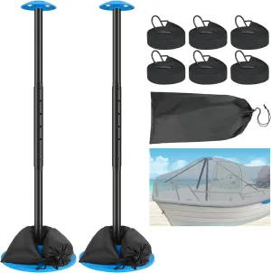 Windproof Boat Cover Support Pole System 2 Pcs with 7 Adjustable Height Telescoping Iron Furniture Cover Support Pole 20"-50" with Sandbag Storage Bag