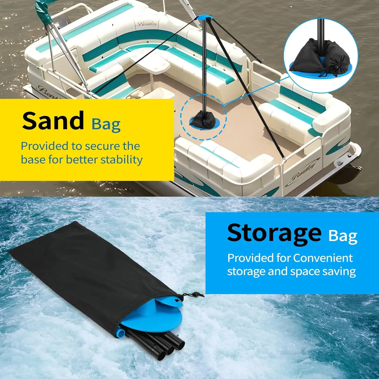 Windproof Boat Cover Support Pole System 2 Pcs with 7 Adjustable Height Telescoping Iron Furniture Cover Support Pole 20"-50" with Sandbag Storage Bag