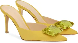 Woman Heeled Mules Rhinestone Pointy Closed Toe Sandals Kitten High Heels Sandals Summer Slip on Mule Heels Bridal Dress Shoes