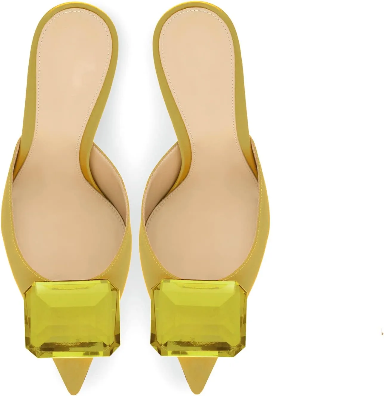 Woman Heeled Mules Rhinestone Pointy Closed Toe Sandals Kitten High Heels Sandals Summer Slip on Mule Heels Bridal Dress Shoes