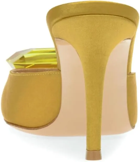 Woman Heeled Mules Rhinestone Pointy Closed Toe Sandals Kitten High Heels Sandals Summer Slip on Mule Heels Bridal Dress Shoes