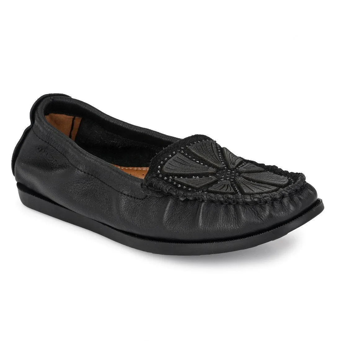 Women Premium Leather Black Formal Slip On Loafer (W-jenia-02-Black)
