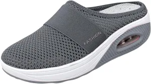 Womens Air Cushion Slip-On Orthopedic Diabetic Walking Shoes with Arch-Support Mesh Orthotic Comfortable Sneakers Slip-On Mule Open Back Breathable Lightweight Slippers