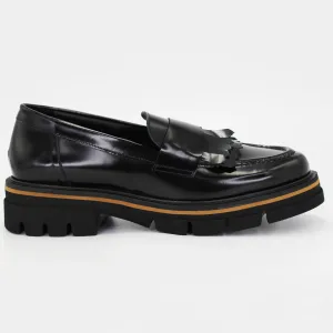 Women's chunky loafer with fringe in calf leather nero (MP3200)