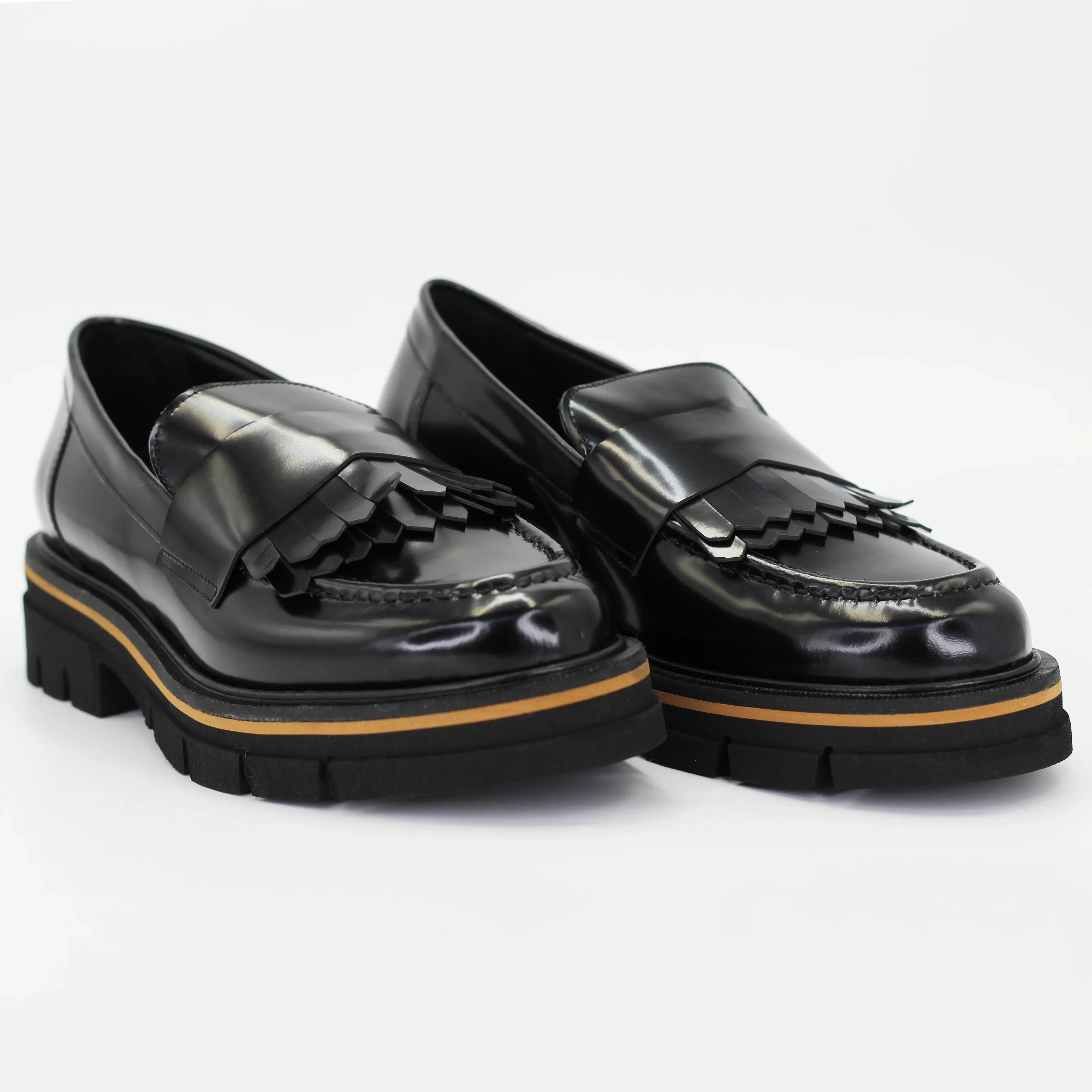 Women's chunky loafer with fringe in calf leather nero (MP3200)