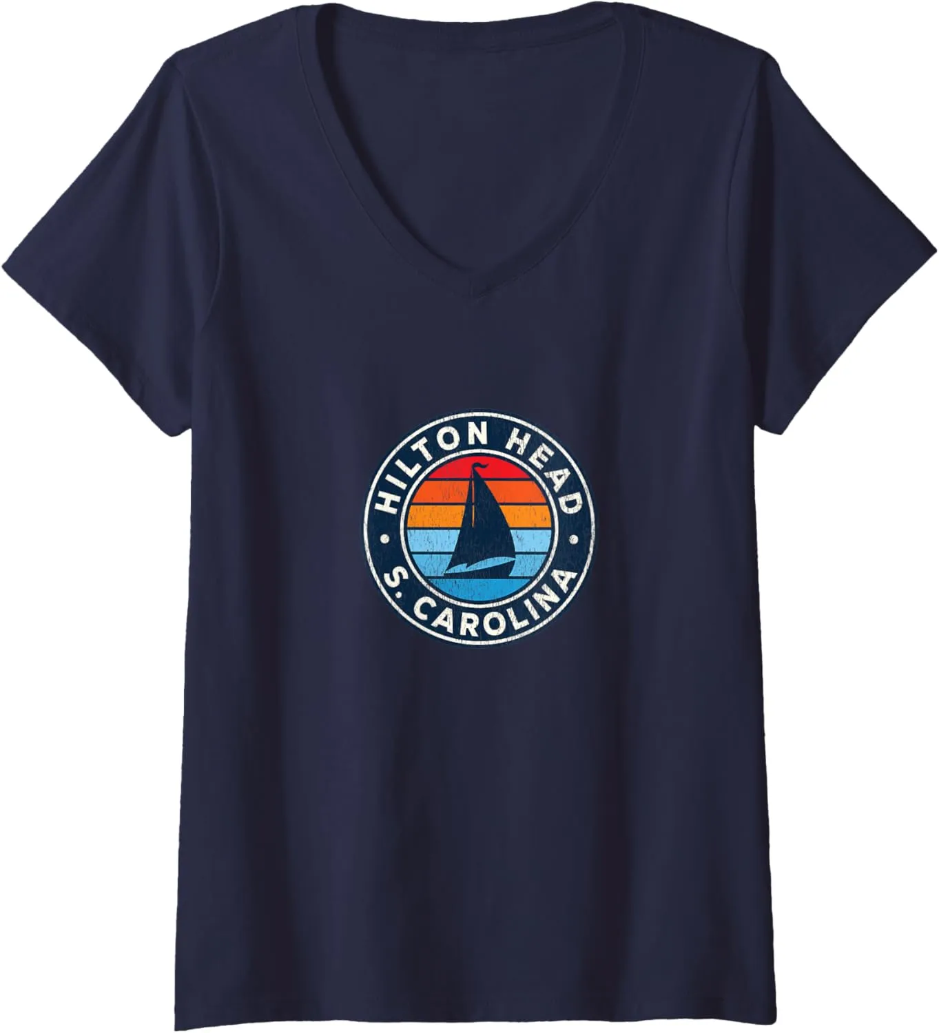 Womens Hilton Head Island South Carolina SC Vintage Sailboat Retro V-Neck T-Shirt