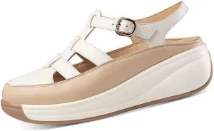 Women's Leather Closed Toe Fisherman Sandal,Adjustable Hollow Platform Slip On Loafer Sandal,Soft Sole Non-Slip Beach Walking Mom Sandal