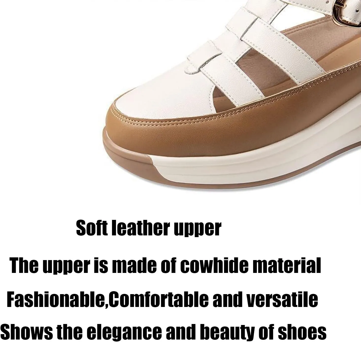 Women's Leather Closed Toe Fisherman Sandal,Adjustable Hollow Platform Slip On Loafer Sandal,Soft Sole Non-Slip Beach Walking Mom Sandal