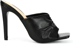 Womens Open Toe High Heel Sandals Ladies Ruched Square Toe Stiletto Party Mule Shoes Size 3-8