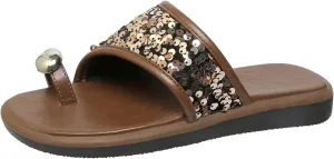 Women's Rhinestone Flat Sandals Women Flip Flops with Clip Toe Open Comfort Walking with Slip On Slide Belts