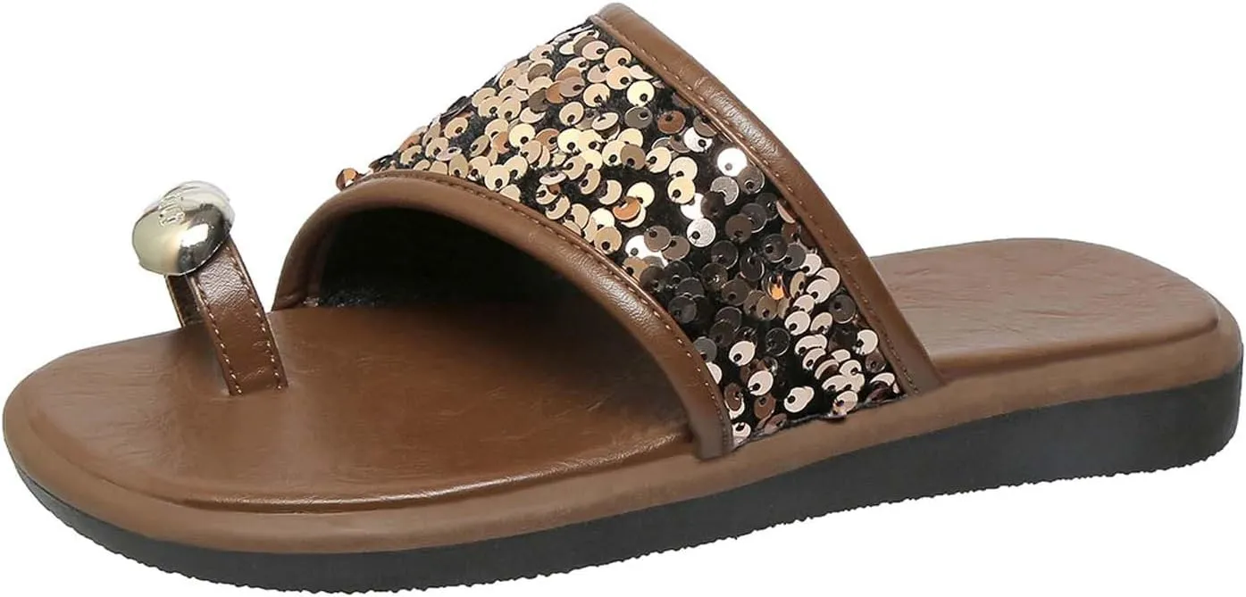 Women's Rhinestone Flat Sandals Women Flip Flops with Clip Toe Open Comfort Walking with Slip On Slide Belts