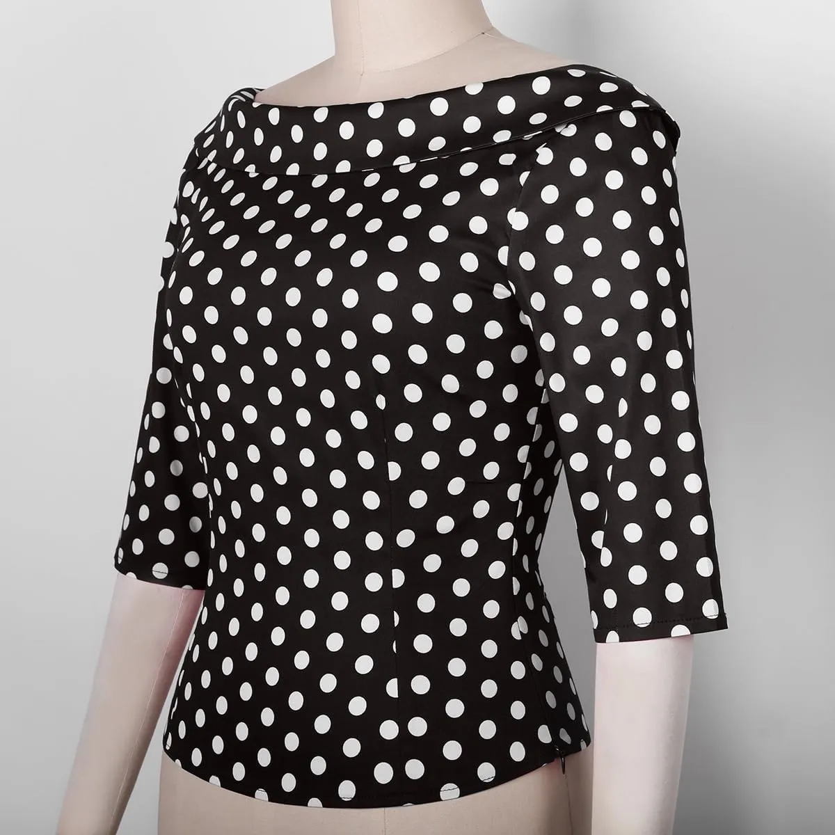 YARN & INK Women's 1950s Vintage Pinup Tops, Back Bow Tie Cute Rockabilly Elegant Shirt, Medium Sleeves Blouse