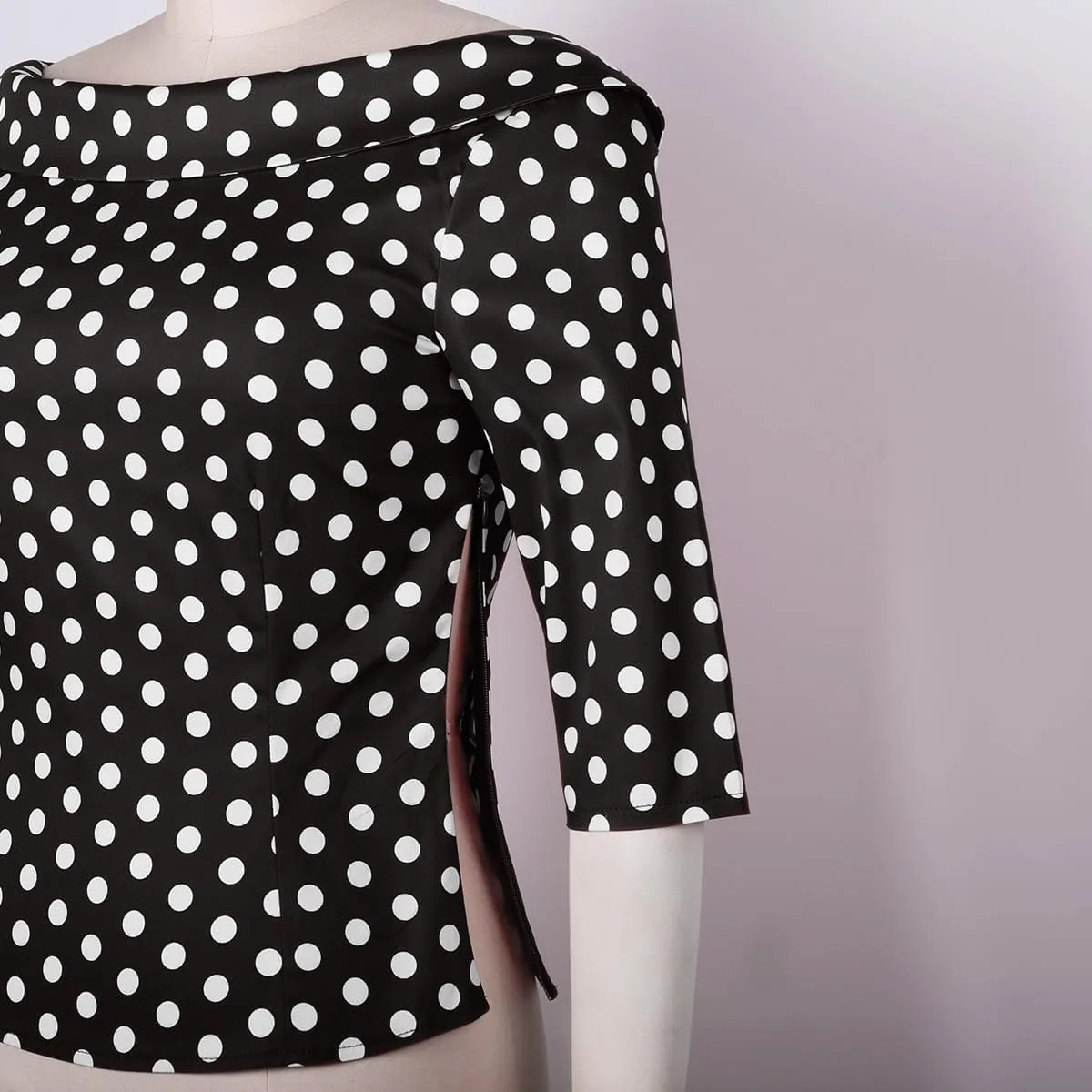 YARN & INK Women's 1950s Vintage Pinup Tops, Back Bow Tie Cute Rockabilly Elegant Shirt, Medium Sleeves Blouse
